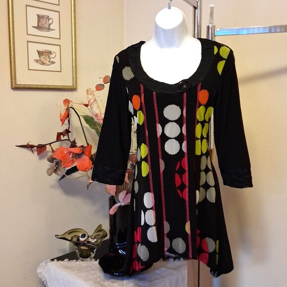 NWT Zoe Women's Black Multi Color Patchwork Blouse ¾ Sleeve Top Size M - Picture 3 of 9